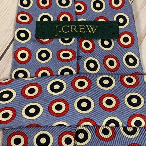 J Crew Blue Red Black Circles/targets/dots Silk USA Necktie Tie 56x3.75 - Picture 5 of 7